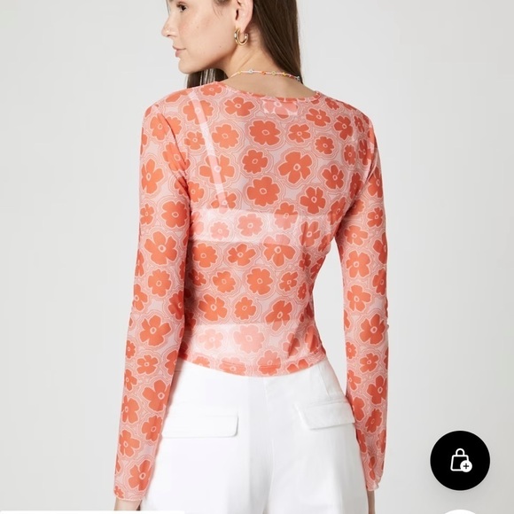 Florence by Mills exclusive ABOUT YOU ‘Foggy’ Flare Sleeve Y2K Top in Orange - Picture 3 of 14